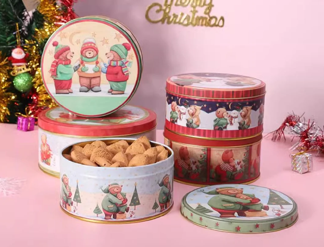 Customized High Quality Round Shape Metal Tin Chocolate Cookie Tin Candy Christmas Tin Can Gift Packaging Tin Box Packing Box