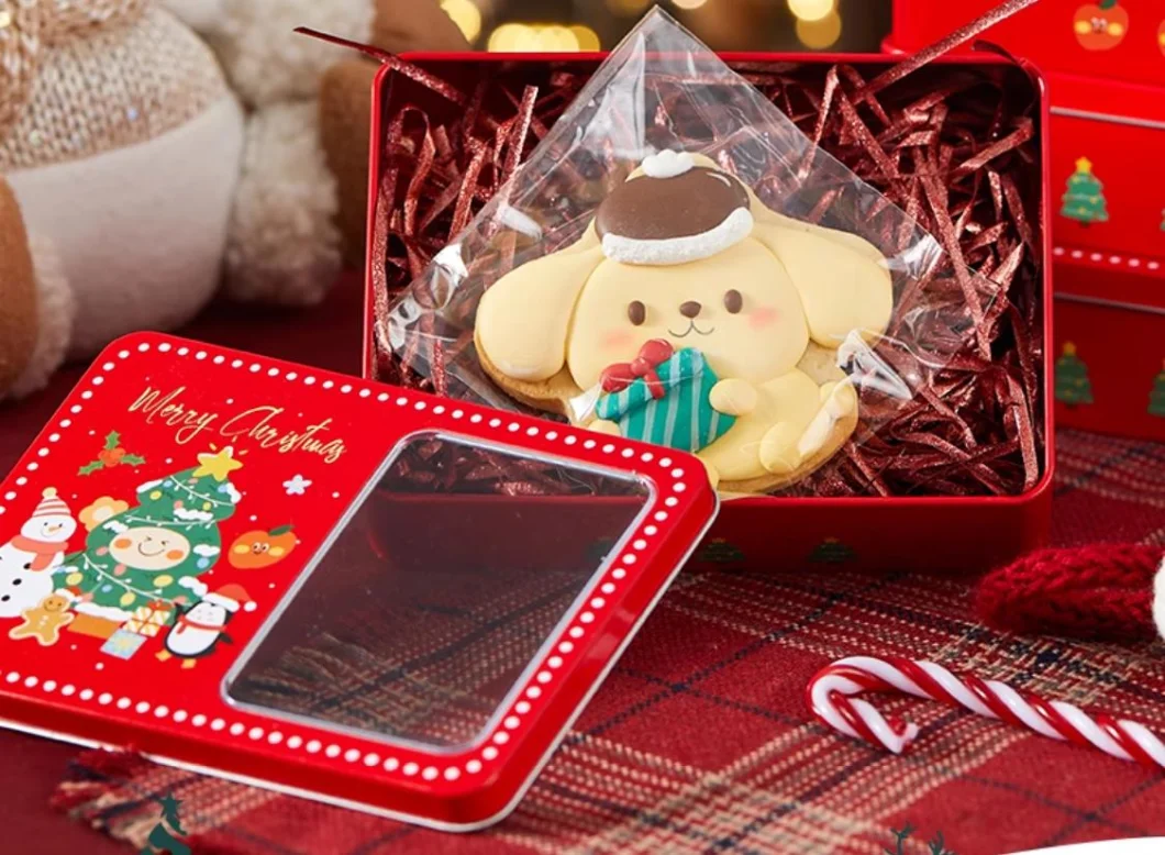 Wholesale Customized Christmas Die-Cut Window Tin Box Souvenir Children Cookie Candy Packaging Empty Box Square Gift Tin Box