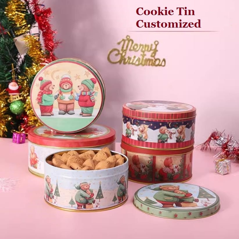 Customized High Quality Round Shape Metal Tin Chocolate Cookie Tin Candy Christmas Tin Can Gift Packaging Tin Box Packin